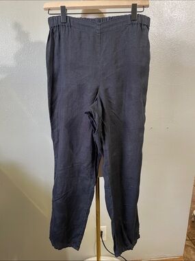 Flax Linen Pants Small Black Elastic Waist Relaxed Leg Minimalist Casual Preppy